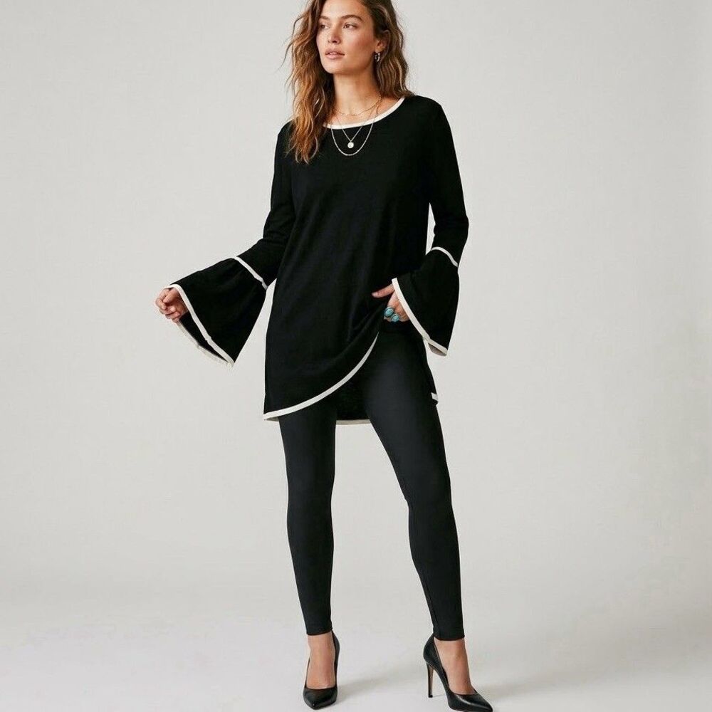 Calvin Klein XL Black Bell Sleeve Sweater Tunic Minimalist Office Siren, Quiet